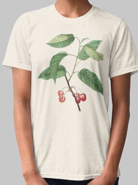 Cherry Vintage Botanical Print Short Sleeve Graphic Tee T-shirt S-XXL